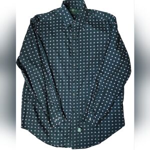 Hunt Club Large Vintage Green Geometric Print Cotton Button Down Shirt